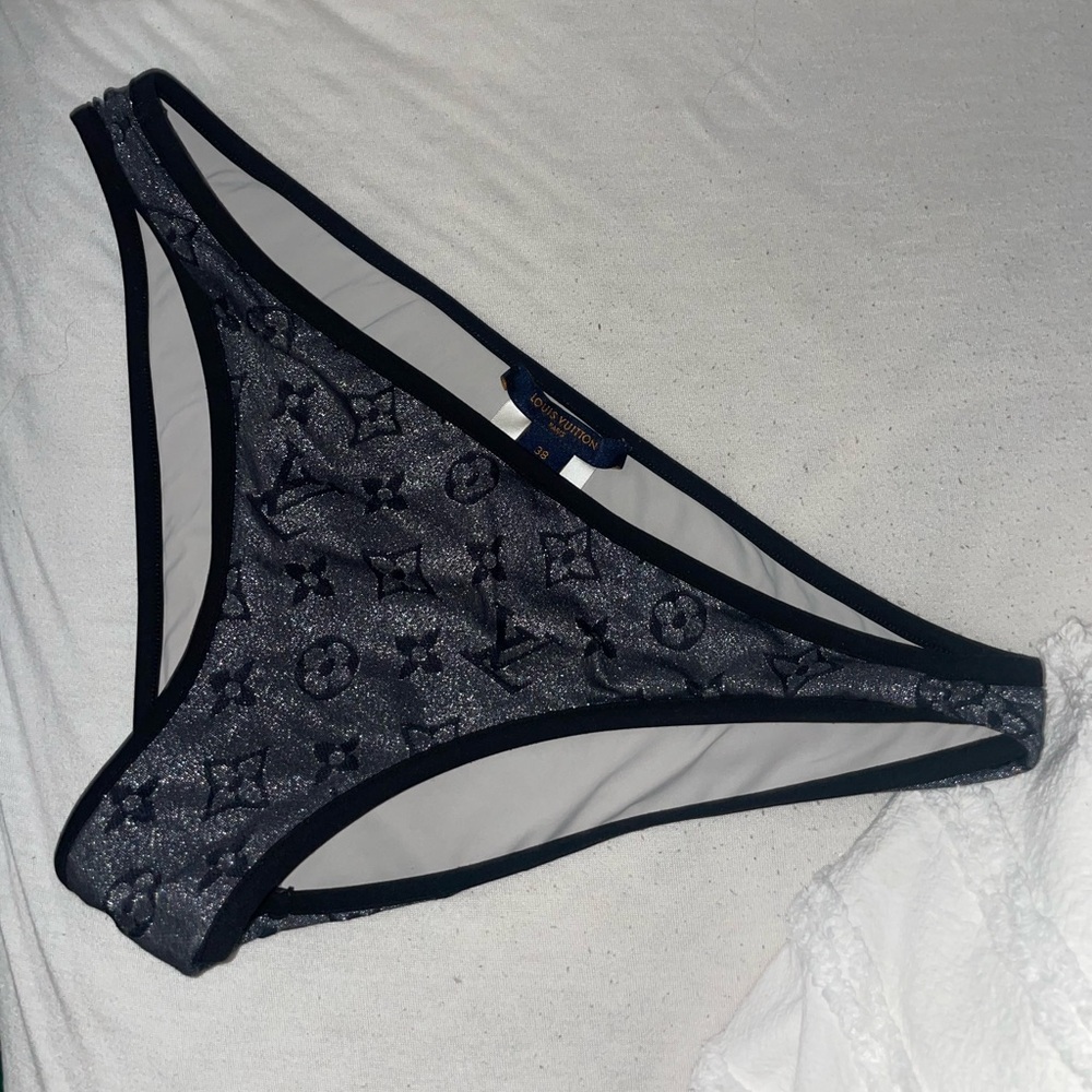 Glittery monogram bottom swim.